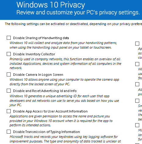 privacy options