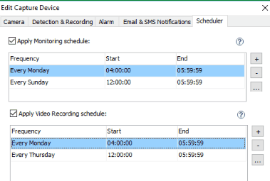 Scheduding video recording and monitoring