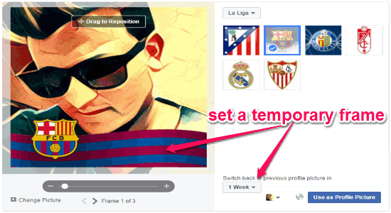 set a temporary frame on facebook profile picture