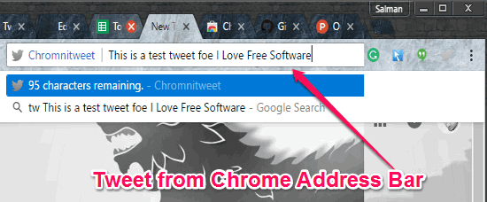 tweet from chrome address bar