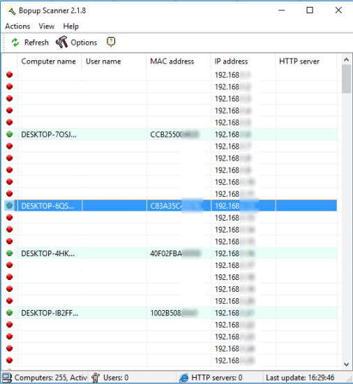 Bopup Scanner- view information of pcs available on a network