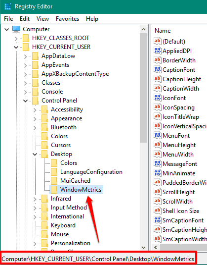 access WindowMetrics key