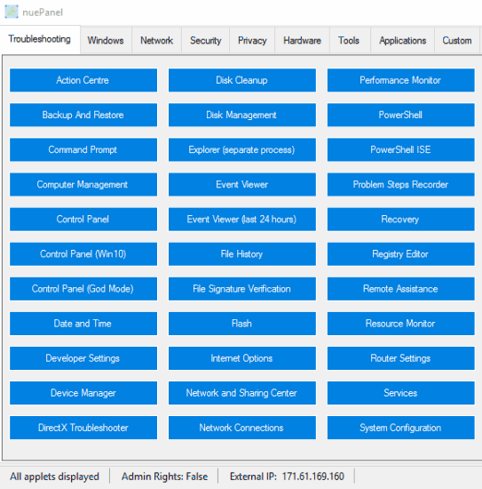 access windows built-in applets, settings from one place