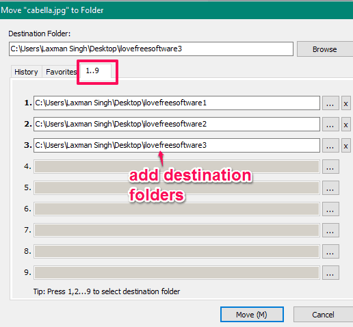 add destination folders to move photos