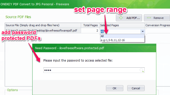 add pdf files and set page range