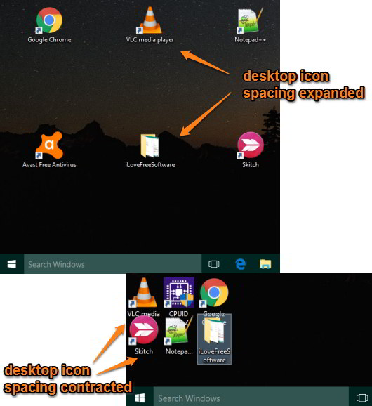 change desktop icon spacing in windows 10