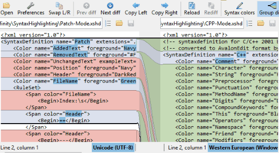 free software to compare code and show differences