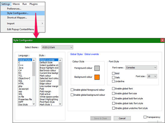 Notepad++ style configurator