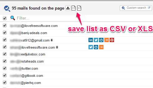 save list as csv or xls