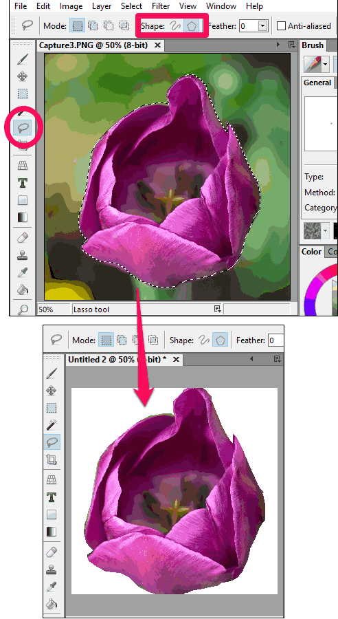 Artweaver- Lasso tool in action