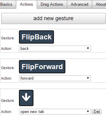 Gestures for Google Chrome- mouse actions options