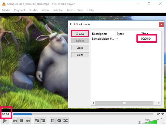 VLC adding bookmark