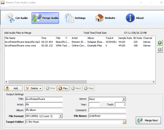 Weeny Free Audio Cutter- interface