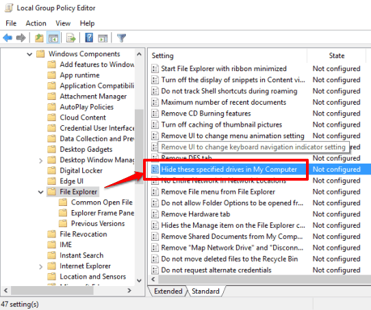 access file explorer and find hide these specified drives in my computer