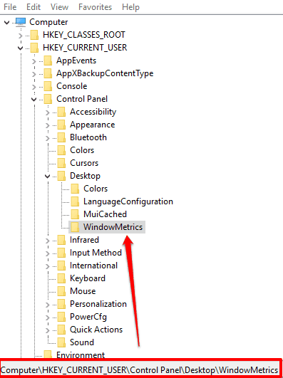 access windowmetrics key