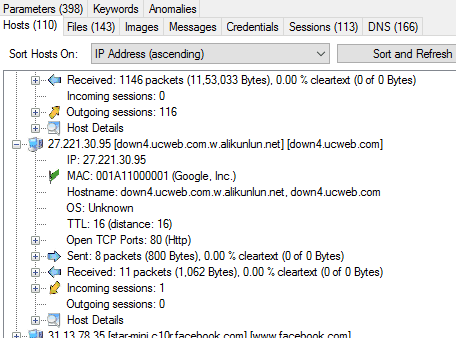 captured PCAP file on Android in a packet sniffer software