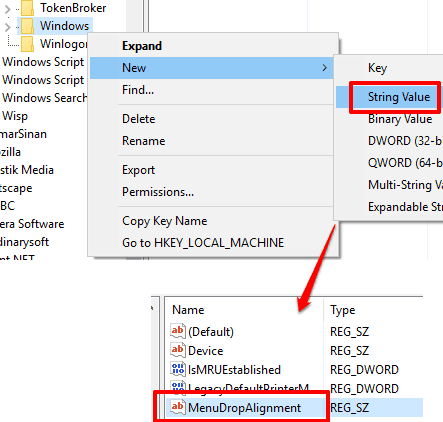 create menudropalignment string value