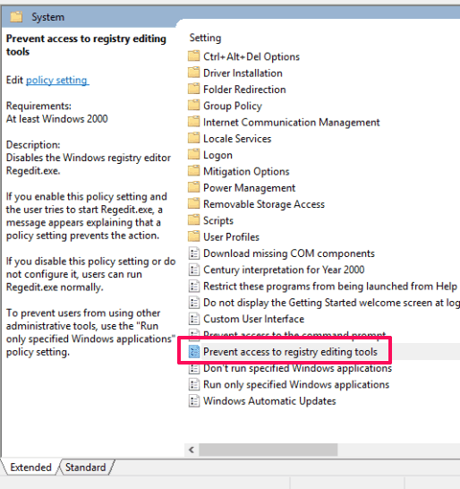 prevent access to registry editing tools