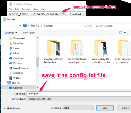 save the access token as config.txt file