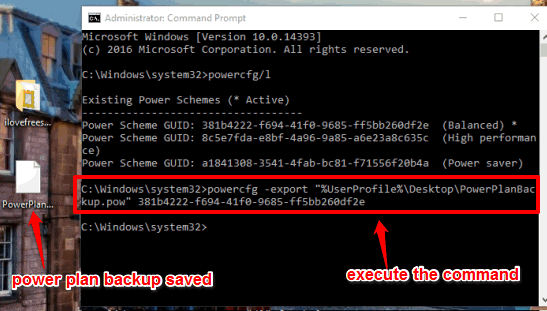 save the power plan backup file