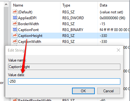 set value data of caption height string value