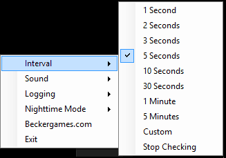 system tray icon- set time interval for checking internet connectivity