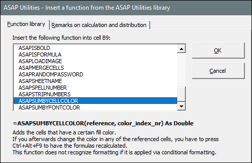 Asap Utilities formulas sum cell color