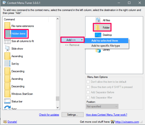 Context Menu Tuner commands