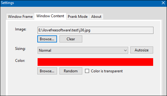 FrameDummy image settings