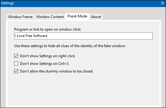 FrameDummy prank settings