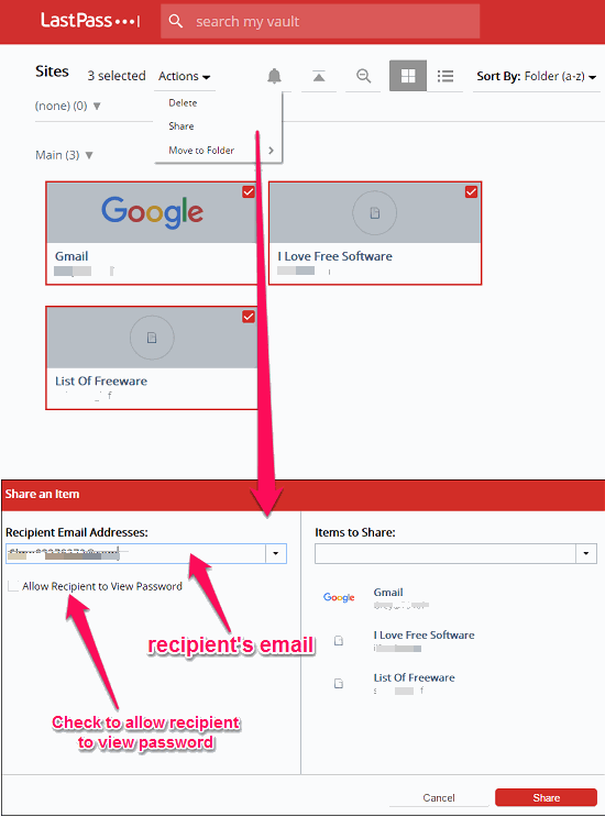 LastPass sharing in action