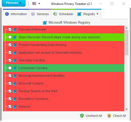 Registry tab