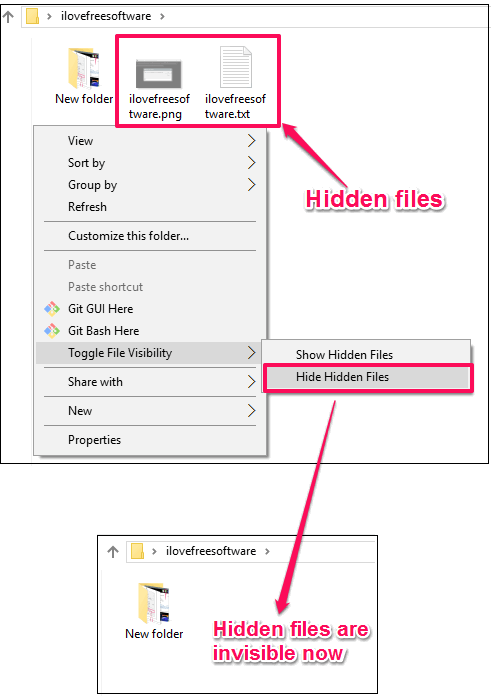 show, hide hidden files using Windows context menu