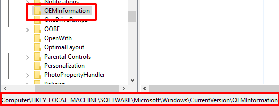 access OEMInformation key in registry