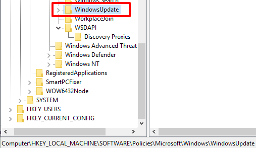 access WindowsUpdate key