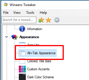 access alt+tab appearance option