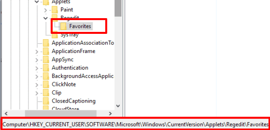 access favorites registry key