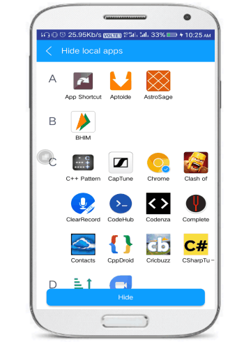 android app to hide android apps without root- select apps to hide