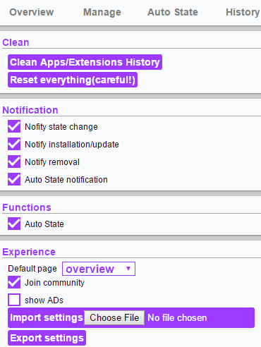 chorme extension manager nooboss options