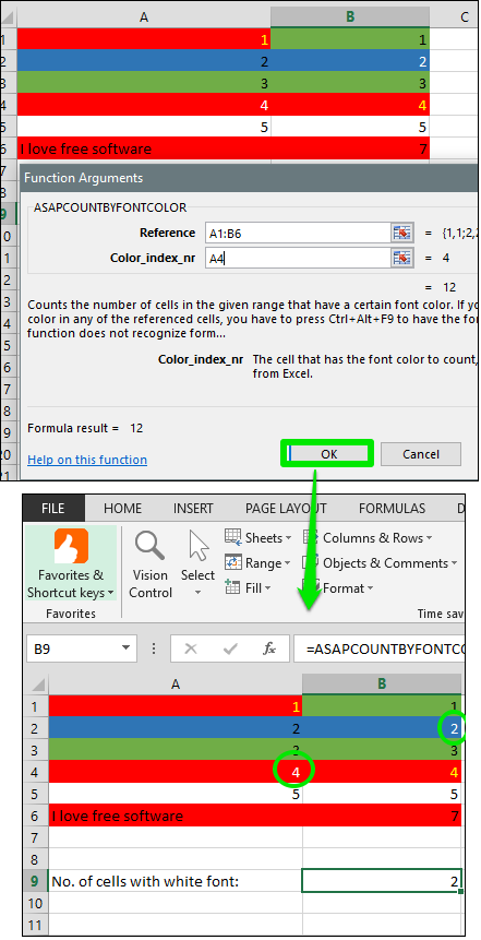 count cell font color output