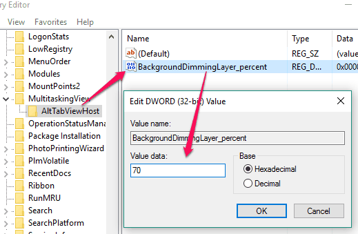 create BackgroundDimmingLayer_percent dword value and set value data