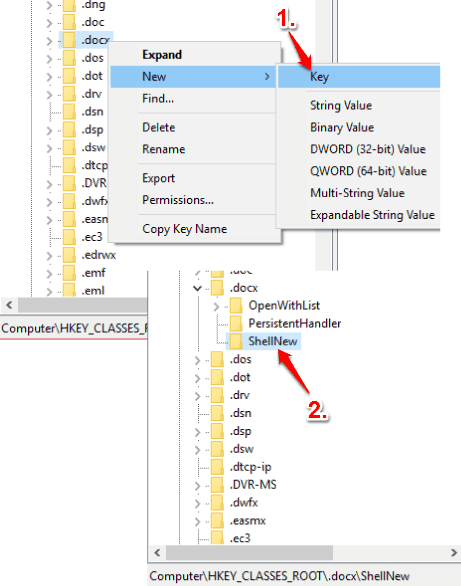 create ShellNew key under a particular file type