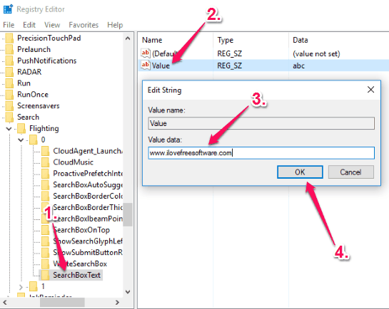 create a Value named string value and then add custom text in its value data