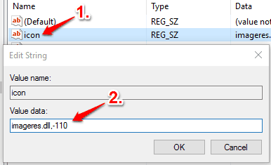 create icon string value and set its value data