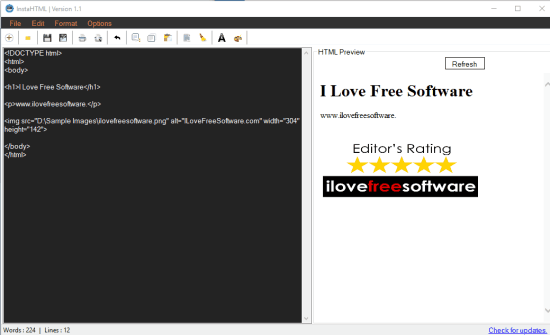 create or edit html file and preview side by side