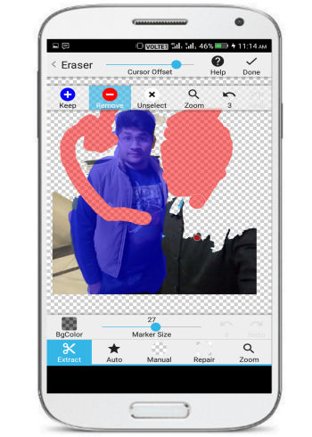 edit photo background on Android-background eraser- extract mode to keep and remove photo background