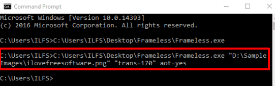 enter command with image path always on top and opacity level parameters