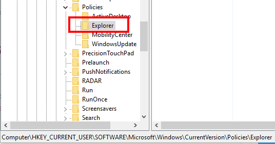 find explorer key in registry