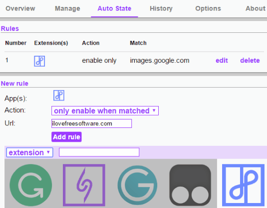 manage auto state of chrome extensions