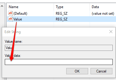 press spacebar in value data field and save changes